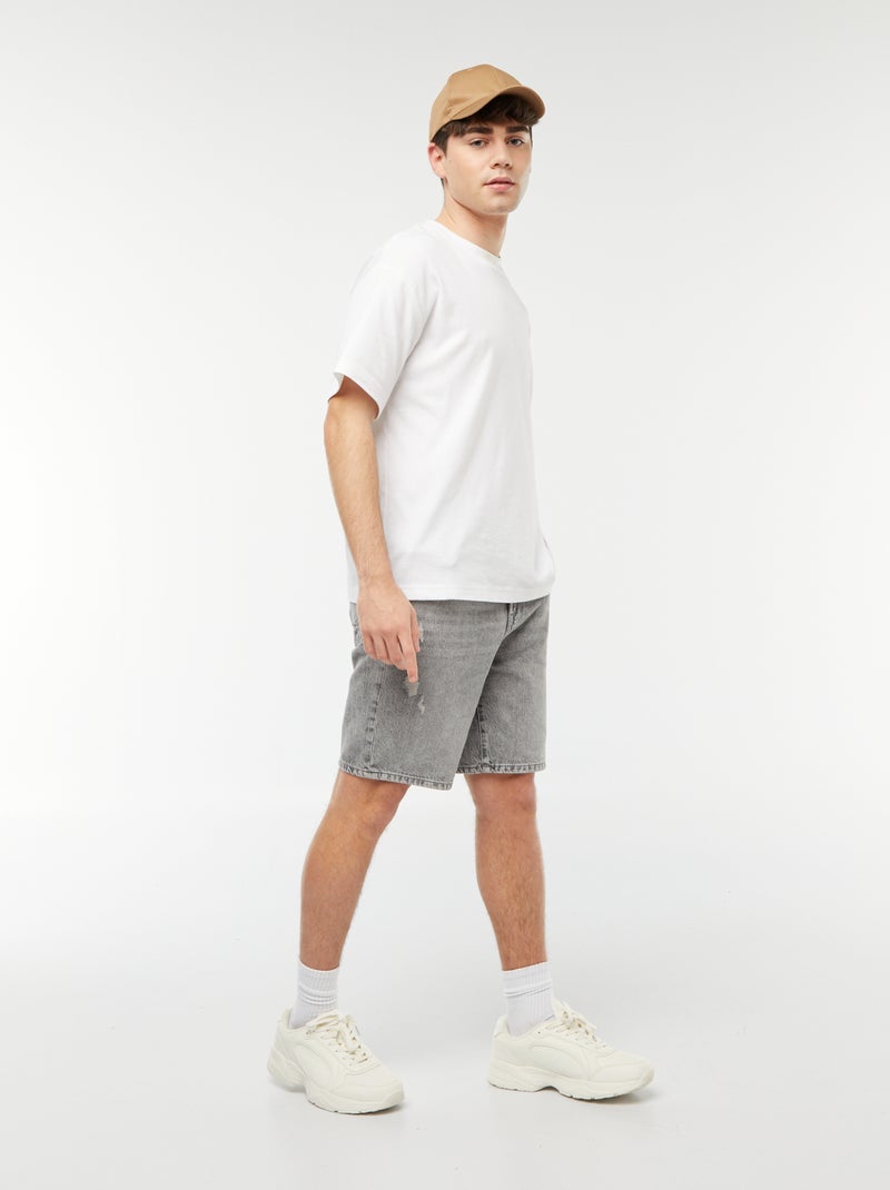 Bermudas vaqueras con efecto desgastado GRIS - Kiabi