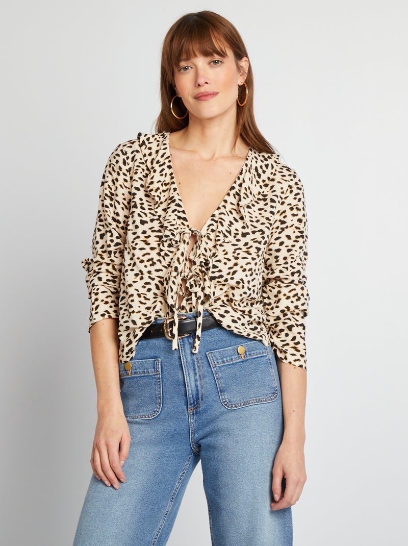 Blusa anudable con volantes MARRON - Kiabi