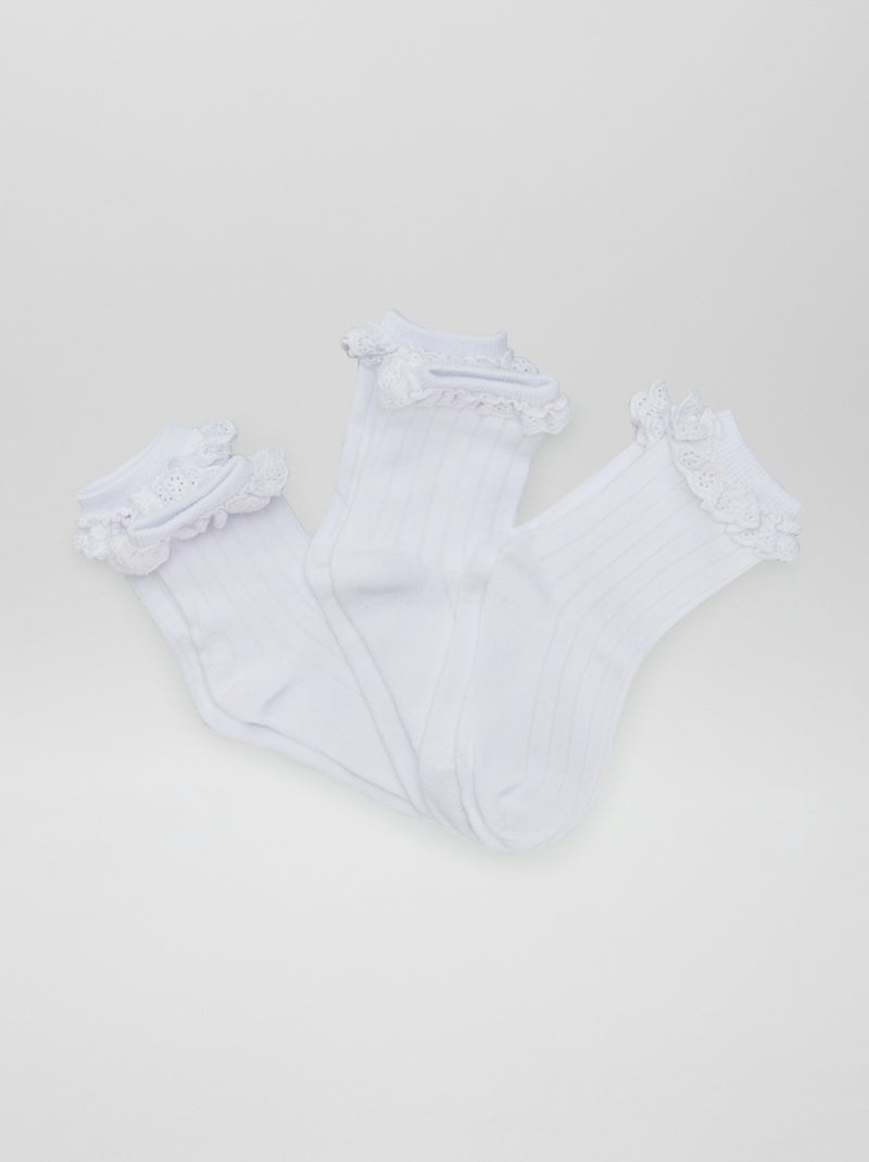 Calcetines largos con volantes  - Pack de 3 BLANCO - Kiabi