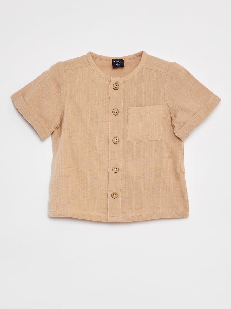 Camisa de gasa de algodón de manga corta BEIGE - Kiabi