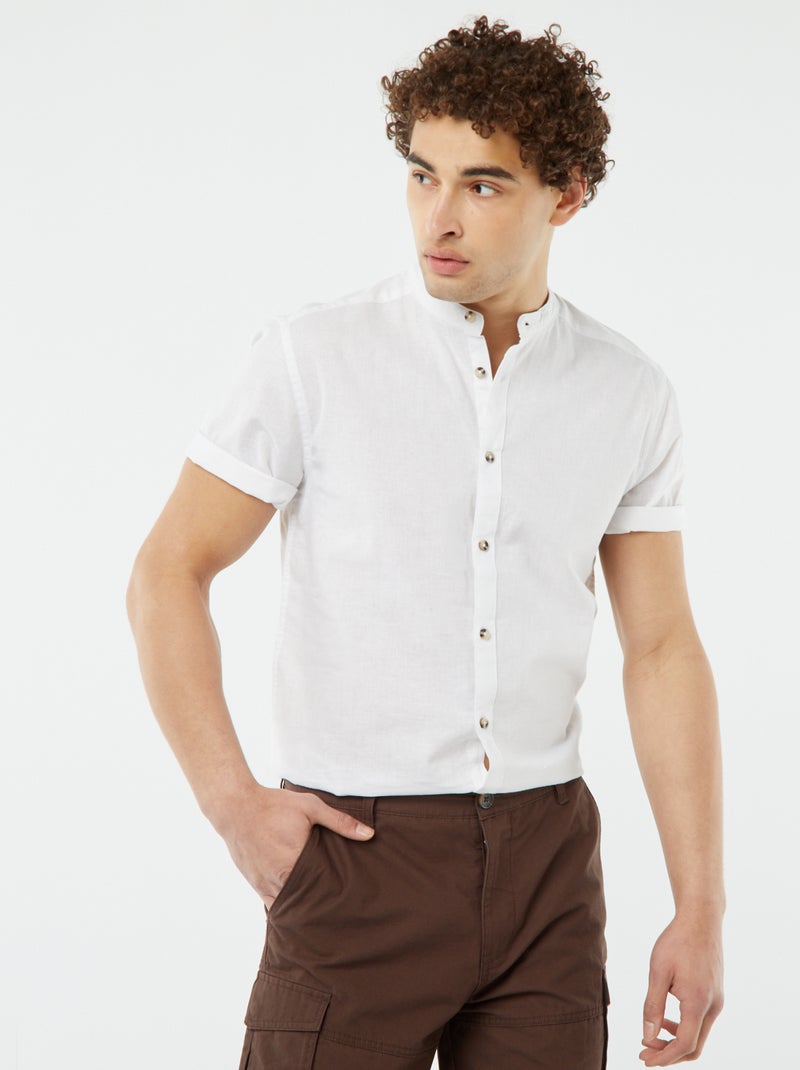 Camisa lisa de manga corta con cuello mao blanco - Kiabi