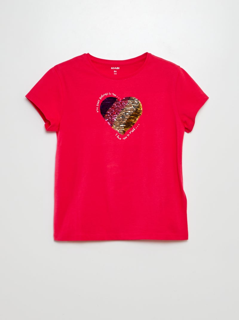 Camiseta con adorno ROSA - Kiabi
