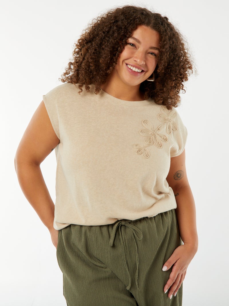 Camiseta de manga corta bordada BEIGE - Kiabi