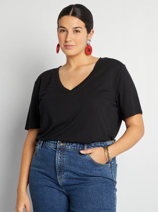 Camiseta lisa básica con cuello de pico