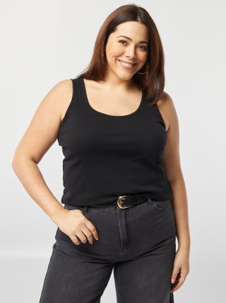 Camiseta vaporosa de tirantes de punto de canalé