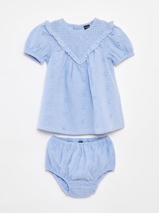 Conjunto con vestido con bordado inglés + braguita - 2 piezas