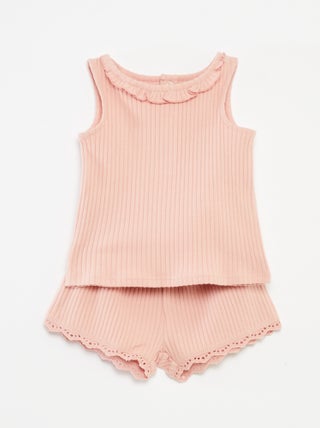 Conjunto de camiseta de tirantes + short de punto de canalé - 2 piezas