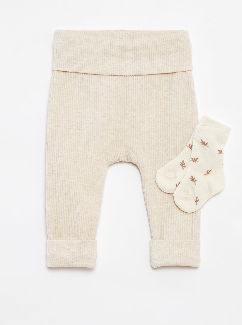 Conjunto de legging de canalé + calcetines  - 2 piezas BEIGE - Kiabi
