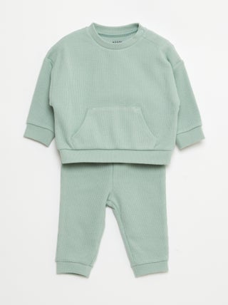 Conjunto de sudadera + pantalón de nido de abeja - 2 piezas