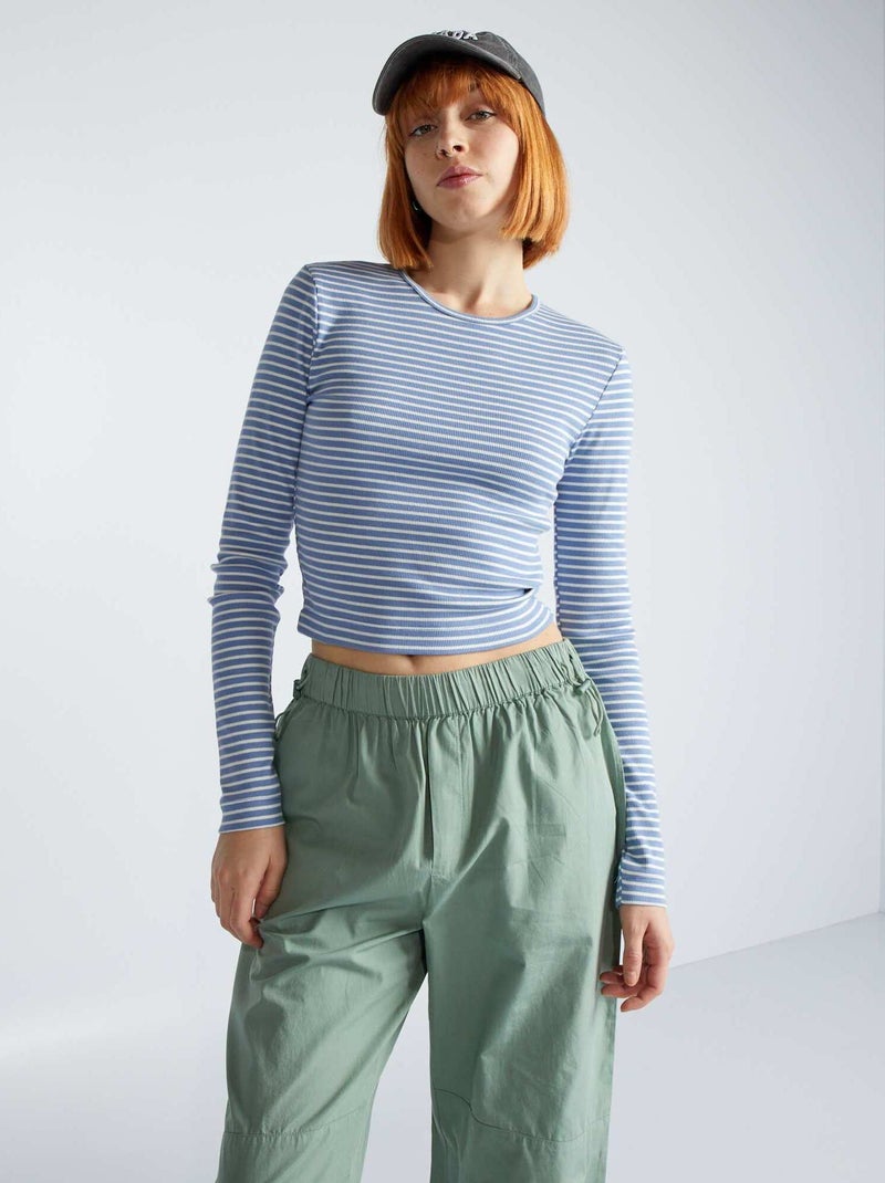 Crop top de canalé a rayas AZUL - Kiabi