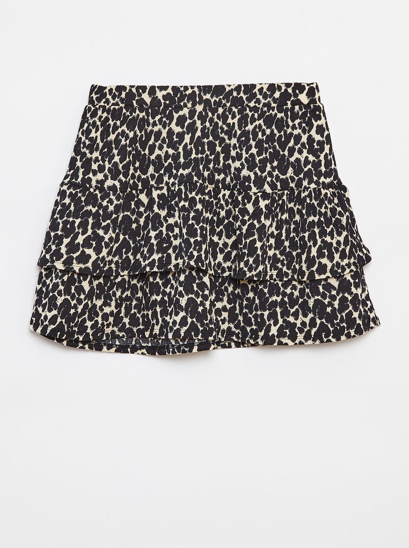 Falda corta estampada con volantes NEGRO - Kiabi