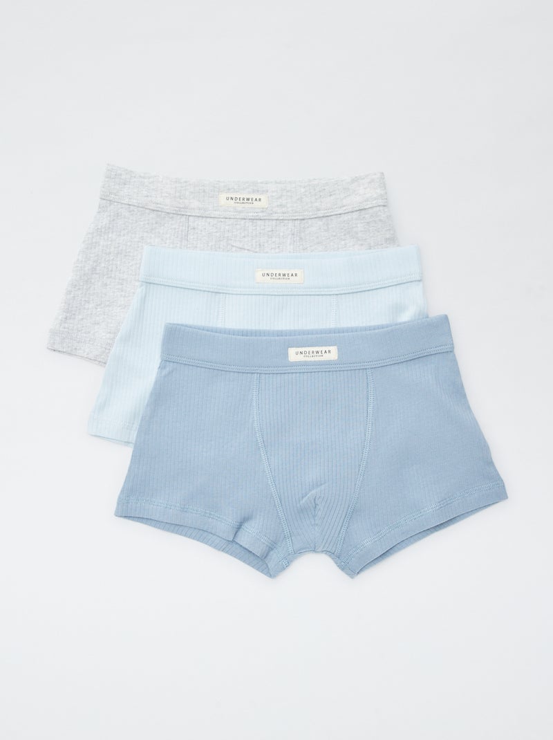 Pack de 3 boxers de punto de canalé AZUL - Kiabi