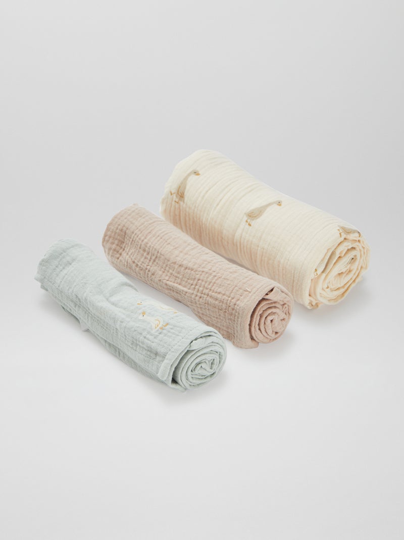 Pack de 3 muselinas - 2 de 60 x 60 y 1 de 100 x 120 cm Beige - Kiabi
