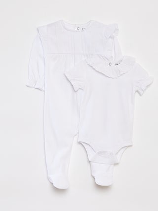 Pack pelele + body con bordado inglés - 2 piezas