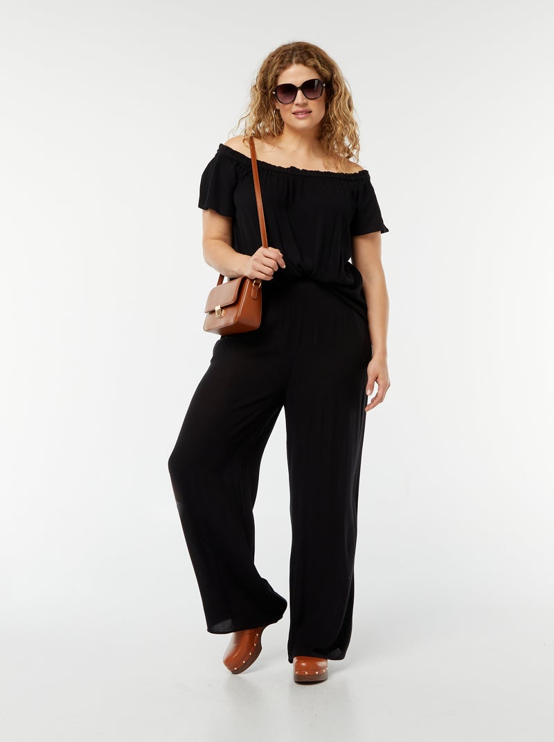 Pantalón ancho de punto de crepé negro - Kiabi