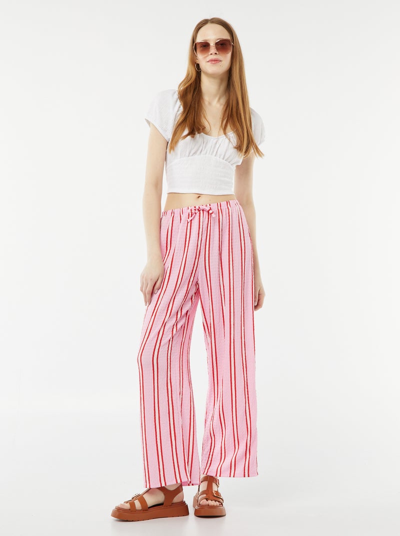 Pantalón ancho de punto gofrado ROSA - Kiabi