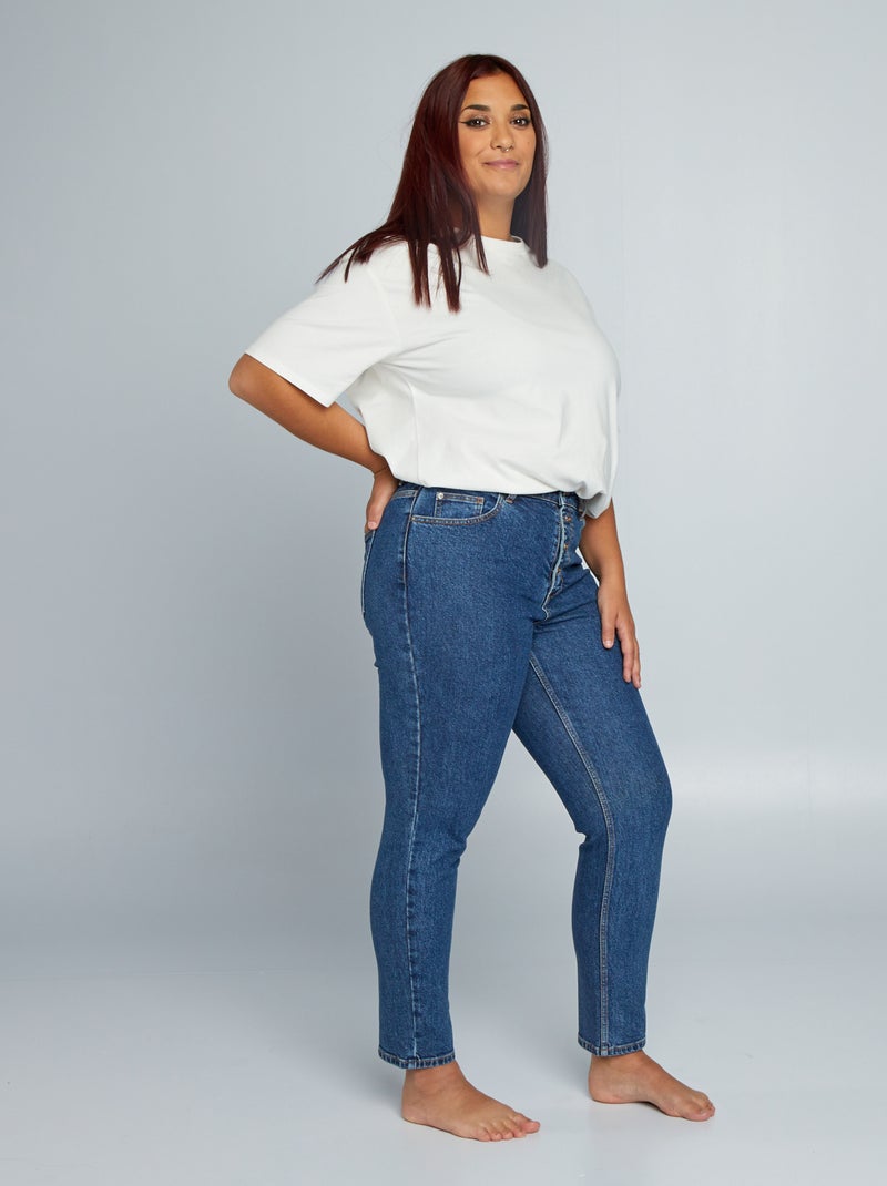 Pantalón mom con talle muy alto - L30 AZUL - Kiabi