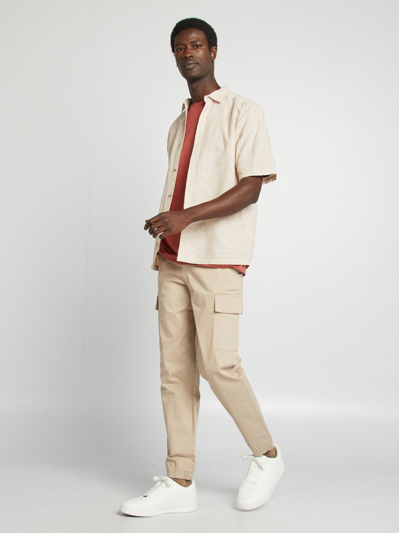 Pantalón multibolsillos con velcro beige - Kiabi