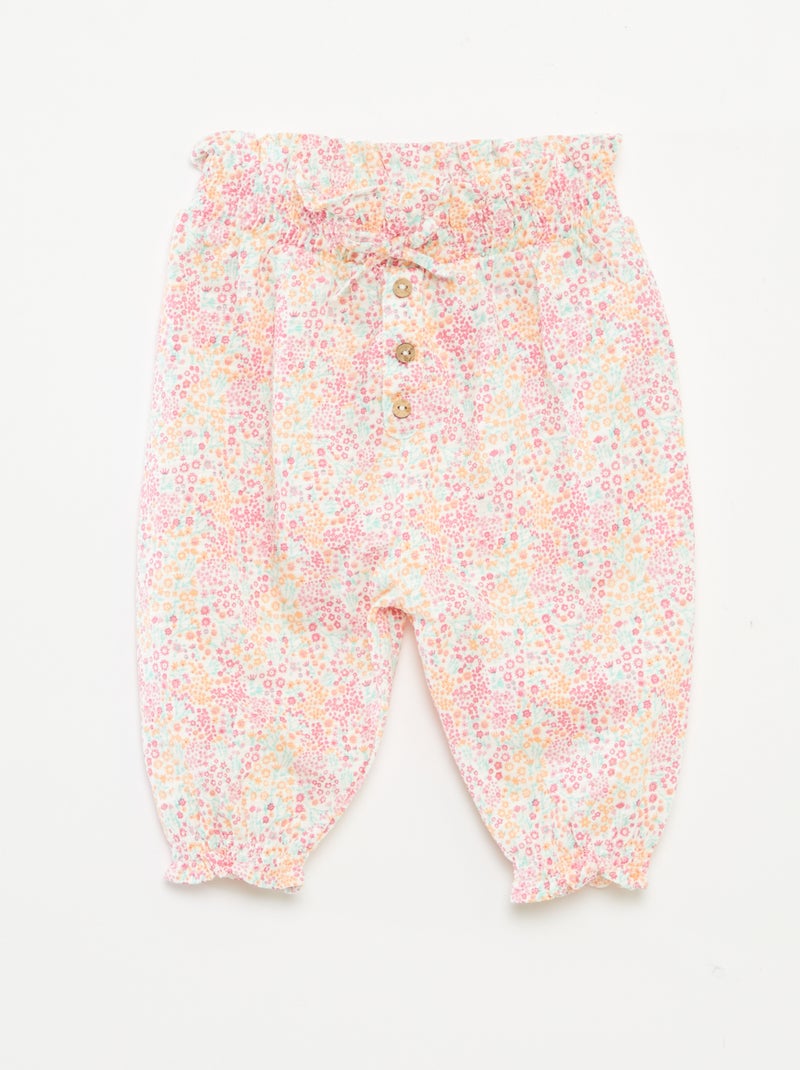 Pantalón sarouel jaspeado y estampado BLANCO - Kiabi