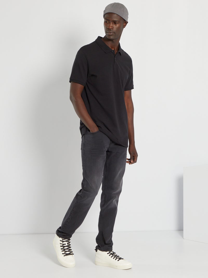 Polo de piqué de algodón negro - Kiabi