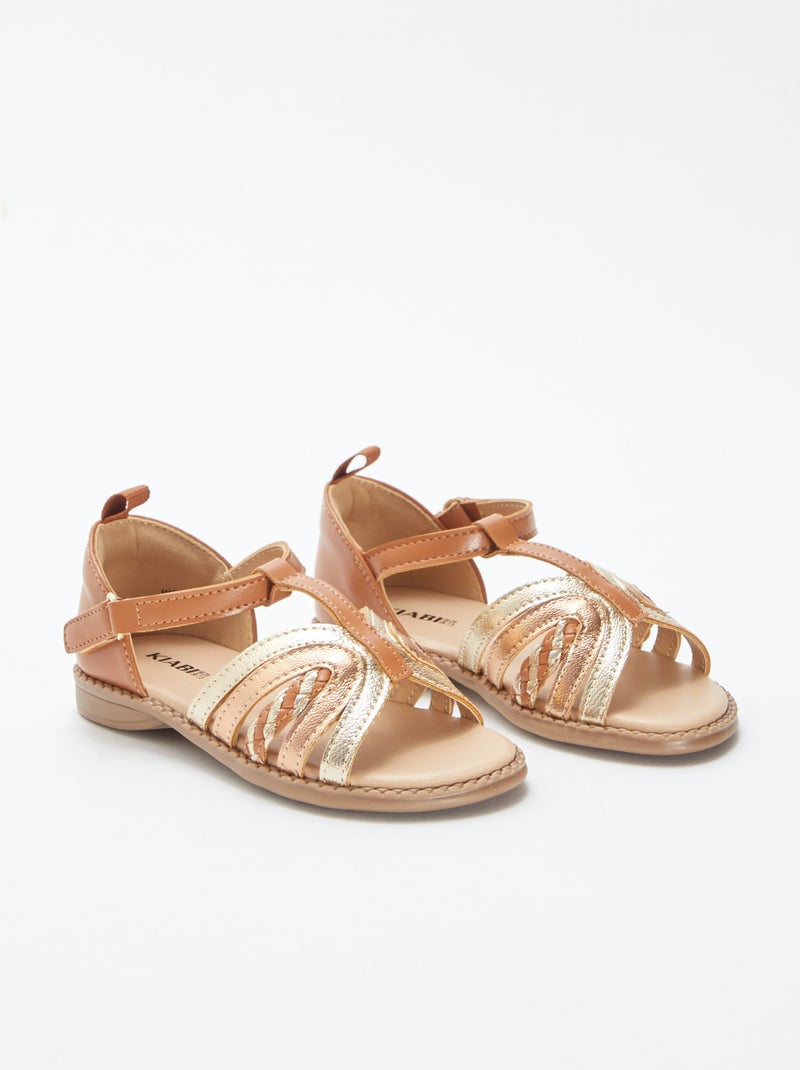 Sandalias doradas y cobrizas con velcros BEIGE - Kiabi