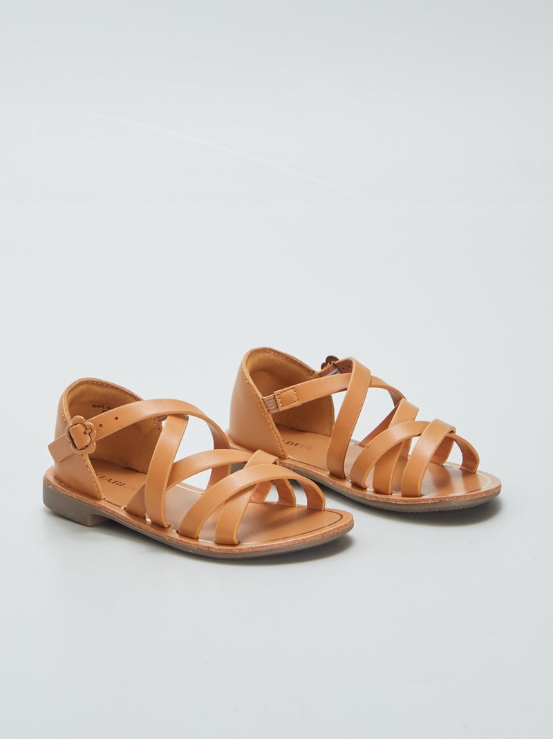 Sandalias lisas con tiras cruzadas MARRON - Kiabi