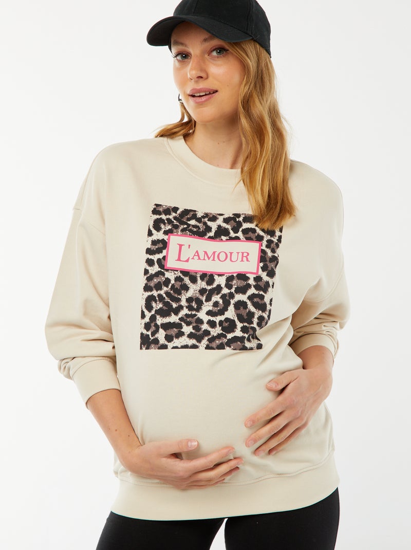 Sudadera con cuello redondo y motivo de leopardo 'Only Maternity' BEIGE - Kiabi