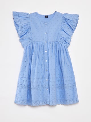 Vestido con bordados all over y volantes en las sisas