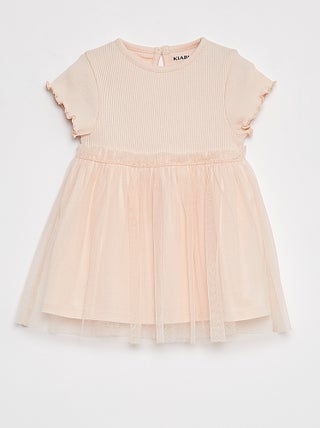 Vestido de manga corta con bajo de tul