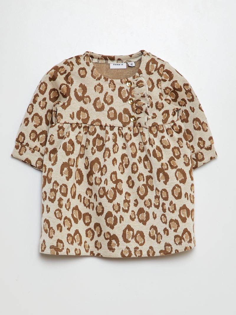 Vestido de tejido de chándal de leopardo 'Name it' BEIGE - Kiabi
