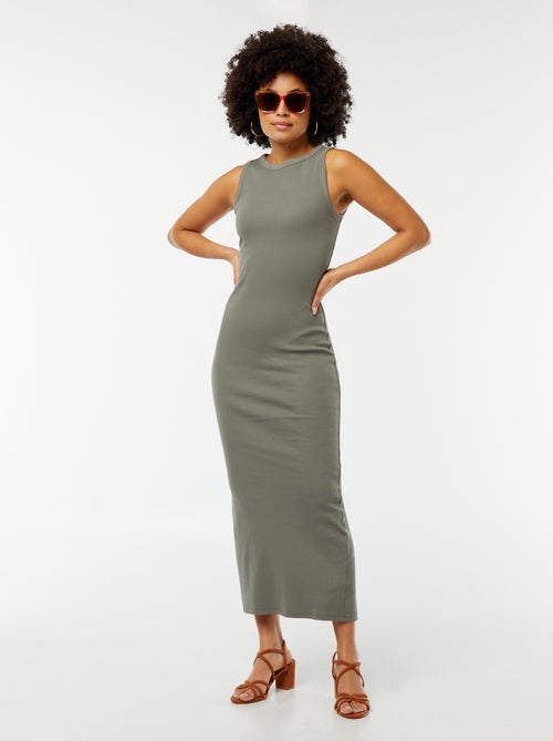Vestido midi de canalé sin mangas - Kiabi